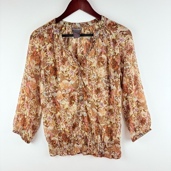 Fire Los Angeles Tops - Women’s Nordstrom Fire Los Angeles Floral Sheer Chiffon Blouse Shirt Size Small